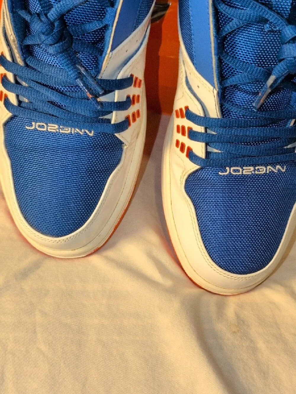 Jordan Blue White Orange High-Top Sneakers with Jumpman Detail